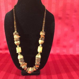 Vintage Bohemian Stone Bead and Brass Necklace